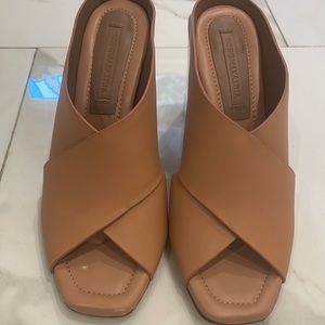 Leather slide sandal with lucite heel